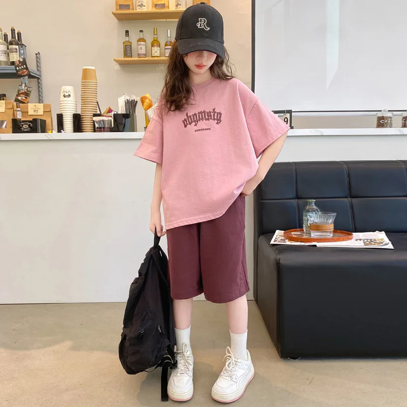 

Girls Suits Children Casual Sports Suit Summer New Korean Version Fashionable Girls Short-sleeved Shorts Two-piece Set Clothes