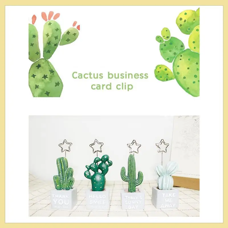 

TTKK-Cactus Plants Resin Message Photo Card Paper Clip Memo Note Holder Home Office Desk Decorations