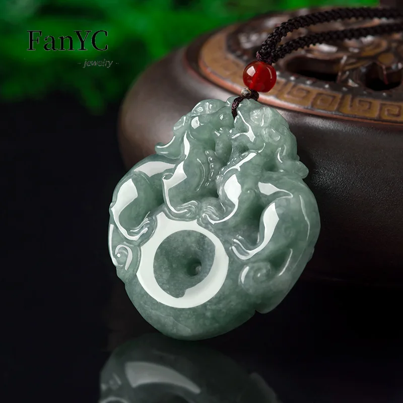 Natural Jadeite Double PiXiu Peace Buckle Pendant Wealth Fashion Exquisite Ice Jade Men and Women  Necklace Holiday Gifts