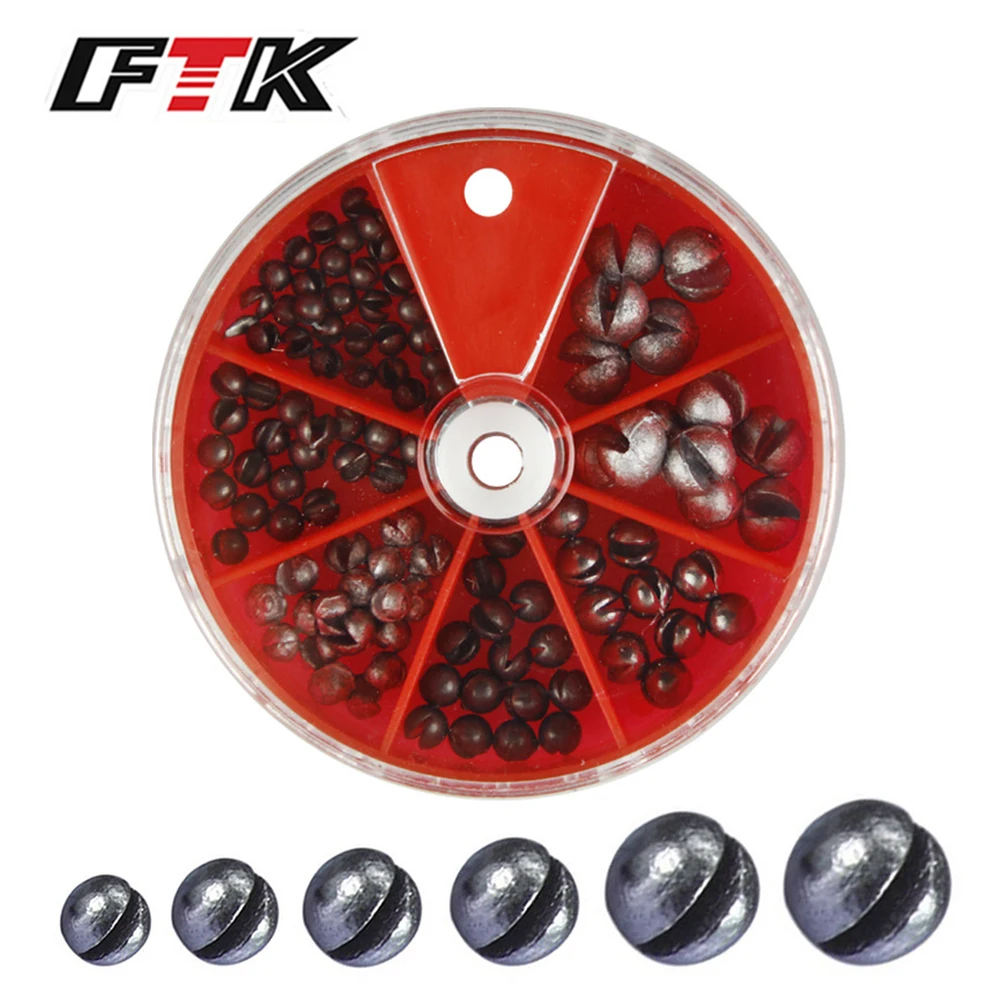 FTK Fishing Weights Sinkers 205pcs/106pcs Lead Round Split Shot Fishing Line Sinkers 5 Sizes Removable Egg Lead Assortment