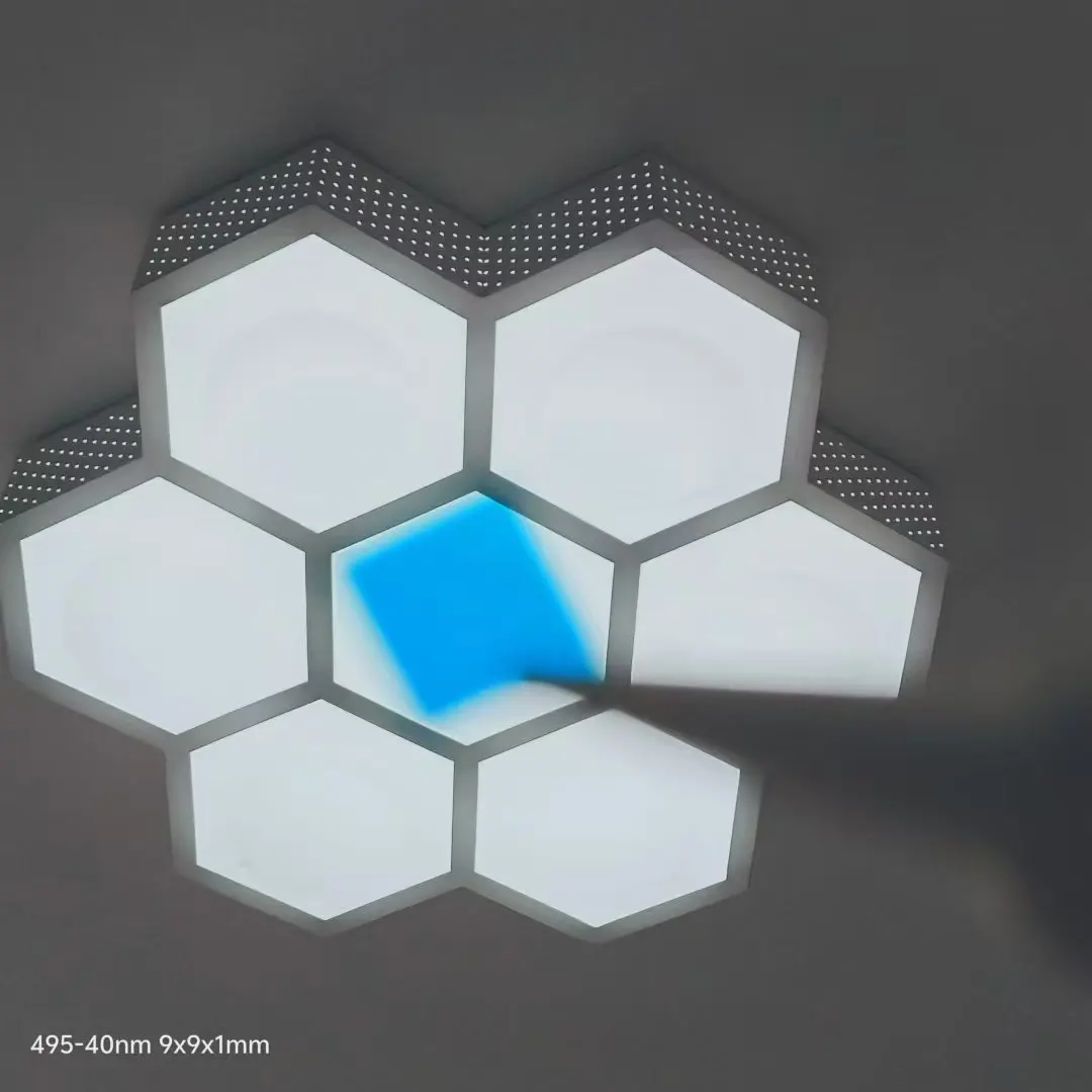 Размер 9x9x1 мм от 475 до 515 нм 495 нм Центральный узкополосный фильтр Стекло NBP495-40 нм