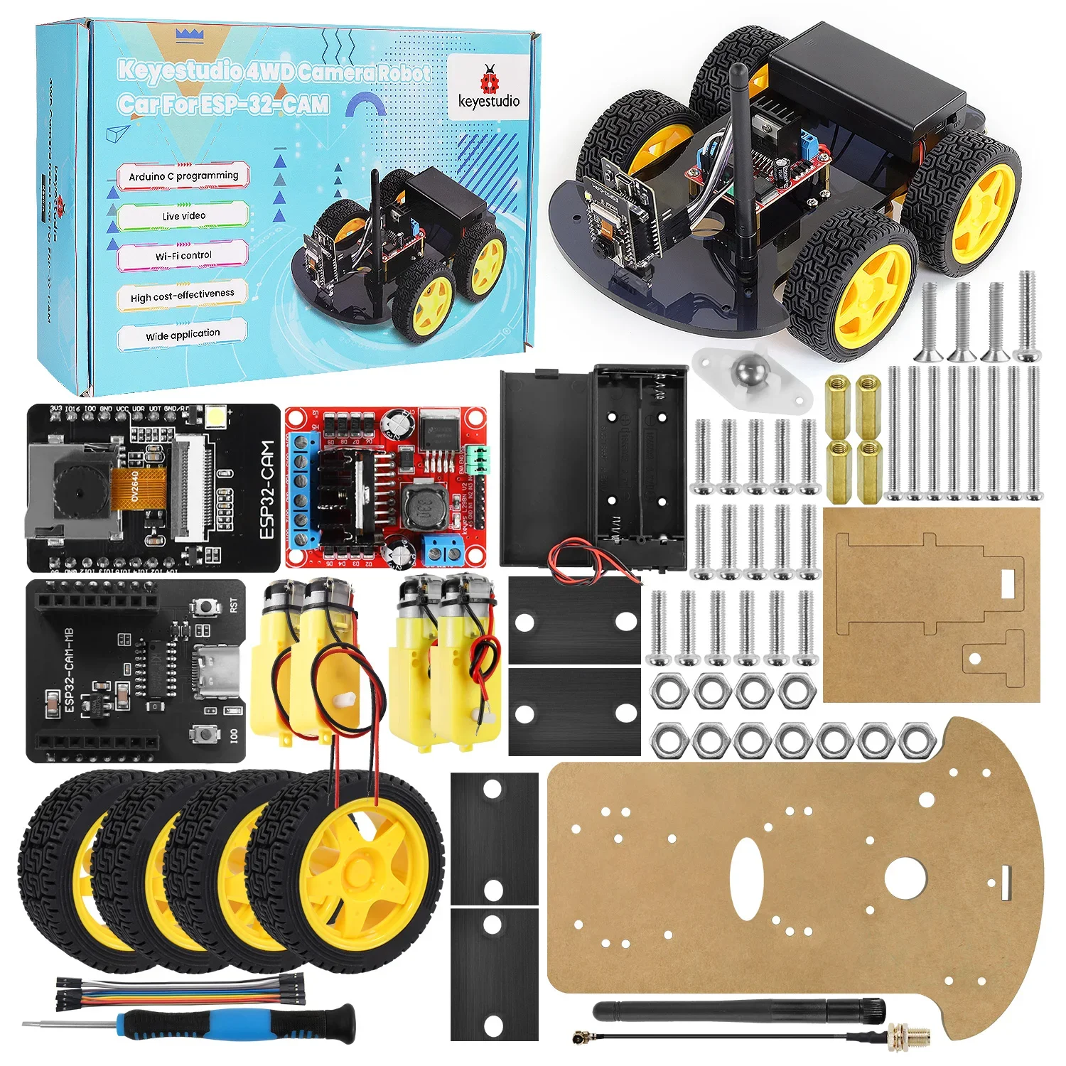 RoRuSNEW Keyestudio 4WD&2WD ESP32-Cam Robot Car Kit Programmable WIFI Camera Smart Car For Arduino ESP32 Robot Project Robotic K