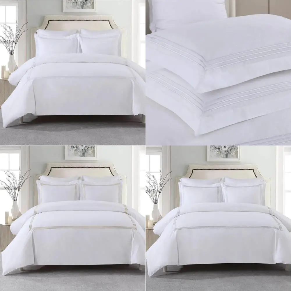 

Embroidered Twin/Twin XL White Duvet Cover Set with Pillow Shams - Adeline Style Comforter Cover Set