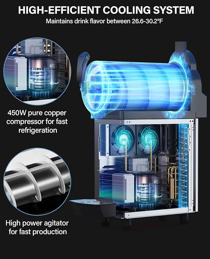 Commercial Slushy เครื่อง,15L/3.96 แกลลอนเครื่อง Margarita,450W สแตนเลสสตีลสมูทตี้เครื่องดื่มแช่แข็ง Maker,ทําความสะอาดด้วยตนเอง