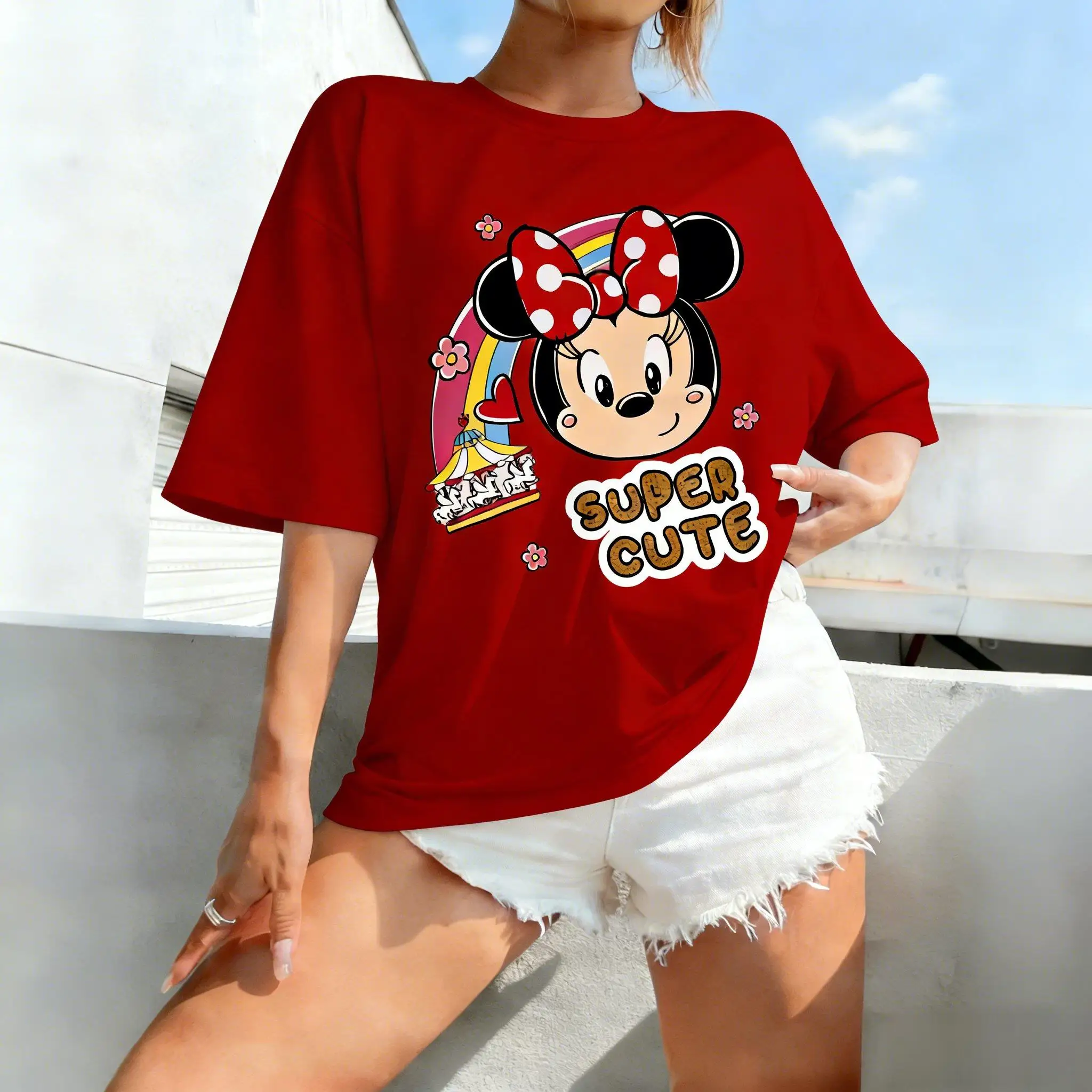Disney Minnie Grafik-T-Shirt für Damen und Herren, super süße Baumwolle, kurze Ärmel, T-Shirt mit Cartoon-Druck, 2026, Sommer, neue lässige Tops, süße Y2k