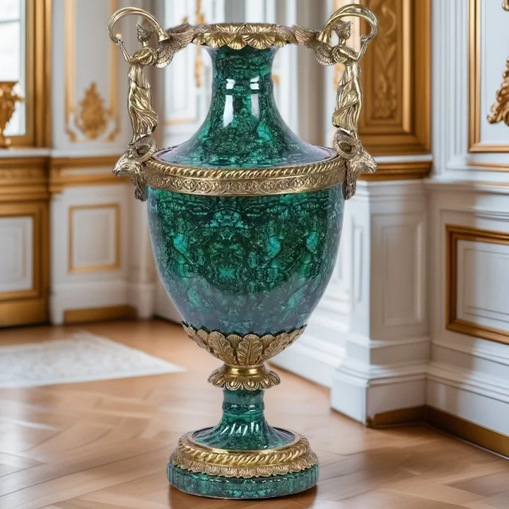 Brass Muse Statue Handle Porcelain Vase Jade Decorative Antique Vase