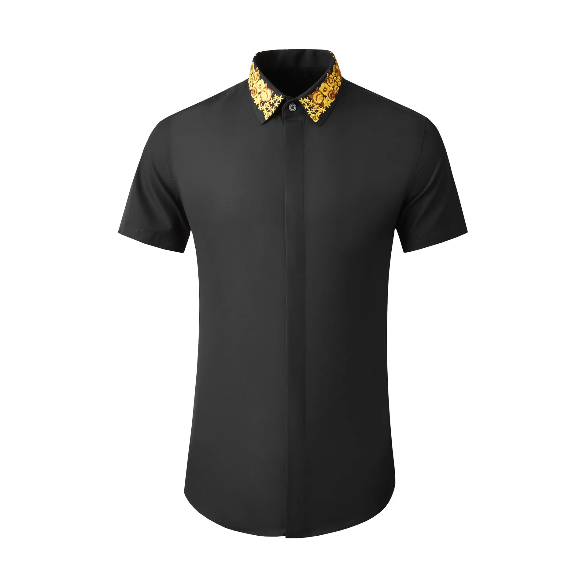 Hot selling Chinese style embroidered three-dimensional multi-layer pattern short sleeved men's shirt