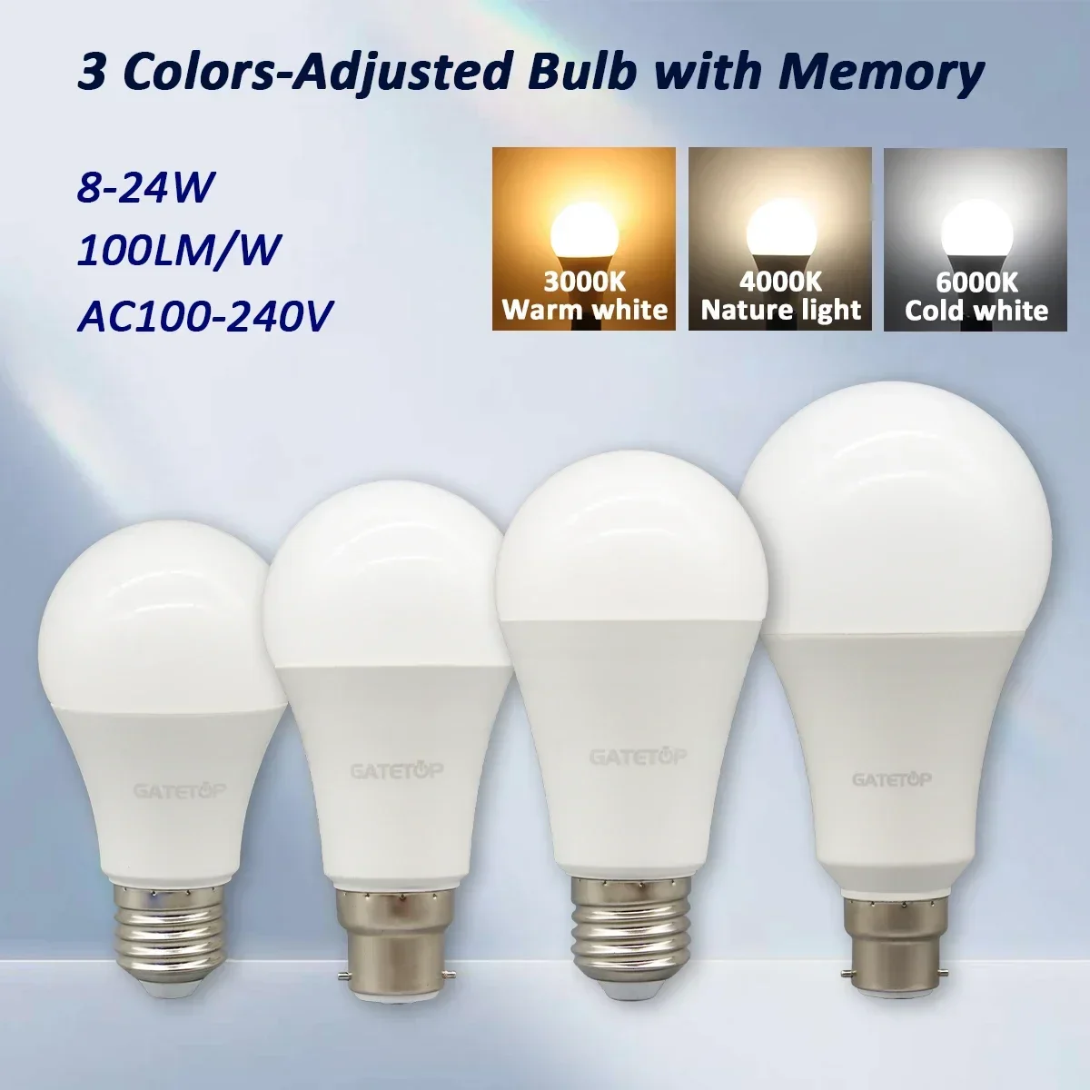 1-20pcs LED 3 Color adjusted Bulb AC110V 220V E27 B22 base Light Bulb 3CCT（3000K 4000K 6000K） Memory Function Color Temp Reset