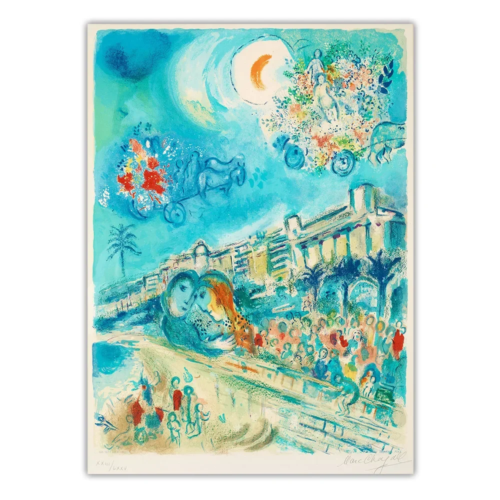 سيتون مارك شاجال 《كرنفال الزهور》 لوحة زيتية قماشية عمل فني شهير ملصق صورة جدار خلفية ديكور ديكور المنزل #5