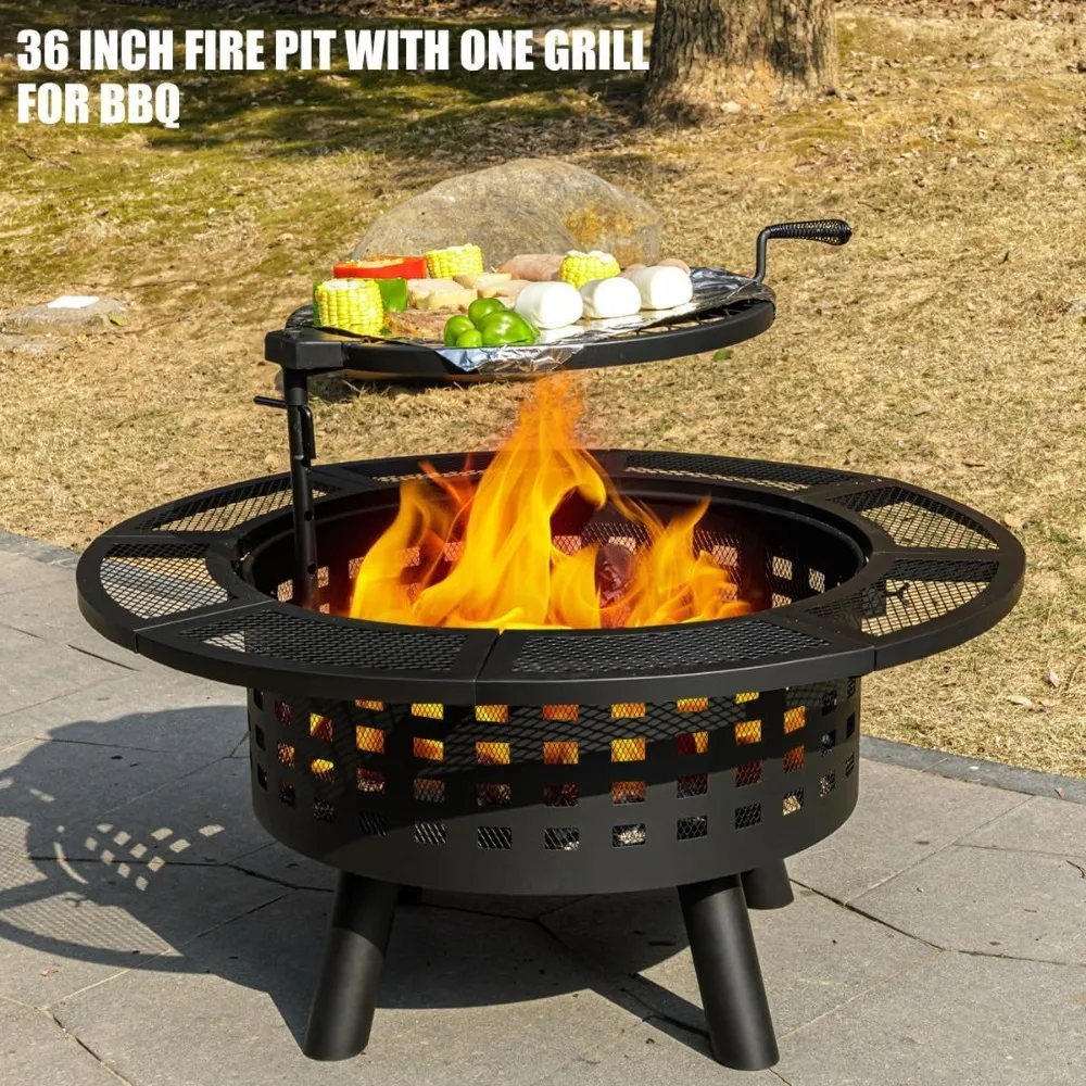 36 inch Outdoor Fire Pit with Grill, Wood Burning Firepit,for Family Gatherings Camping, Backyard, Patio,BBQ,Bonfire 2024