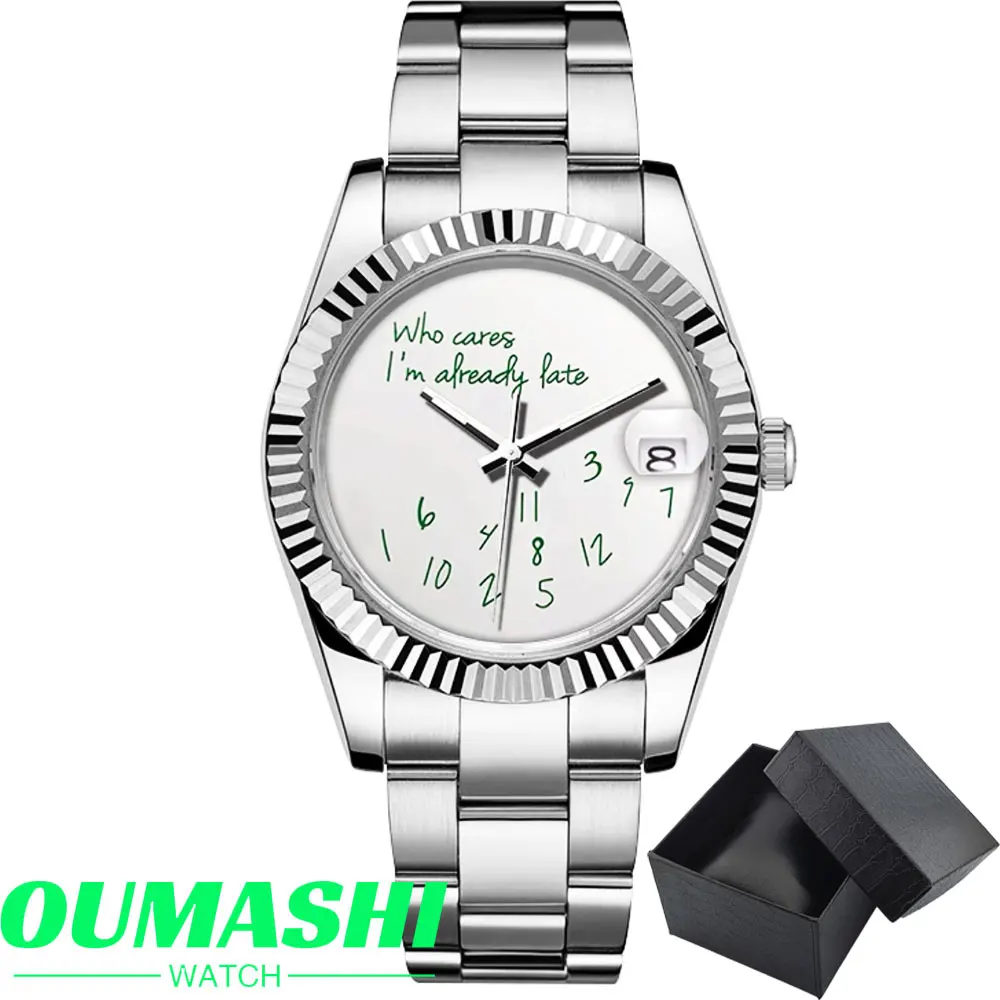 OUMASHI LUXUS Herrenuhr NH35A Uhr mit blauem Himmelstext-Zifferblatt Herrenuhren 39mm/36mm Uhr NH35 Automatikwerk Saphirglas-Uhr 5