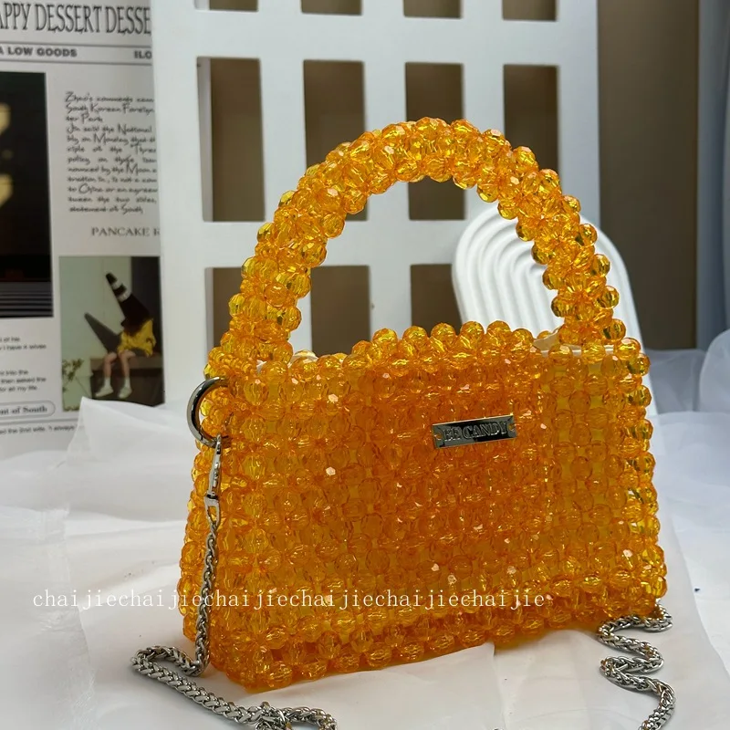 Finished Product Simple High-end Handmade Beaded Sparkling Woven Self-made Inner Bag Phone Chain Strap Women's Crossbody Bags