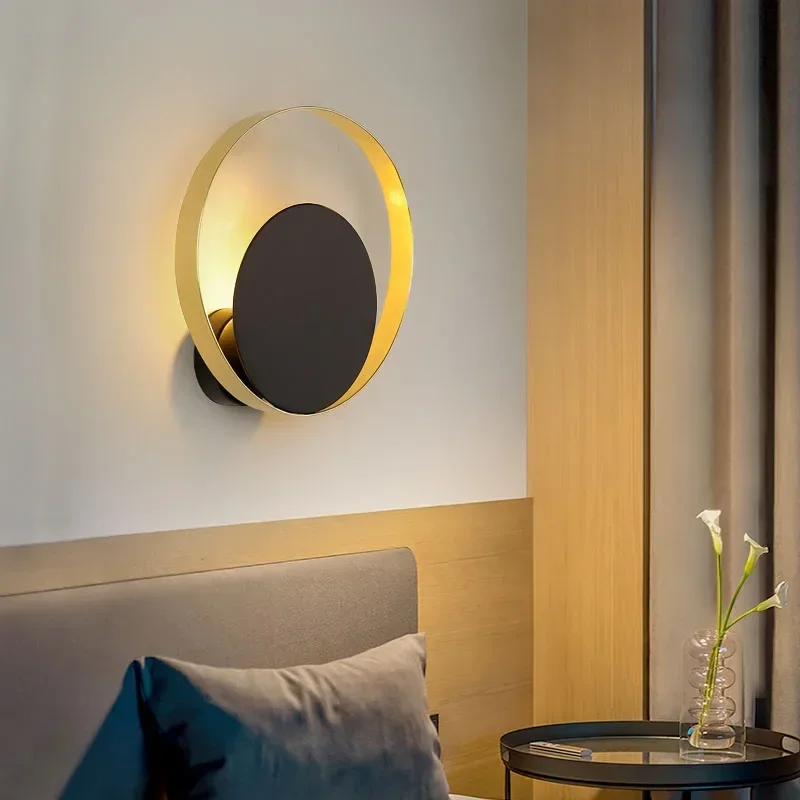 

Modern Eclipse Round Shaped Wall Lamp Minimalist Bedroom Bedside Corridor Porch Led Night Lighting Living Room Dector