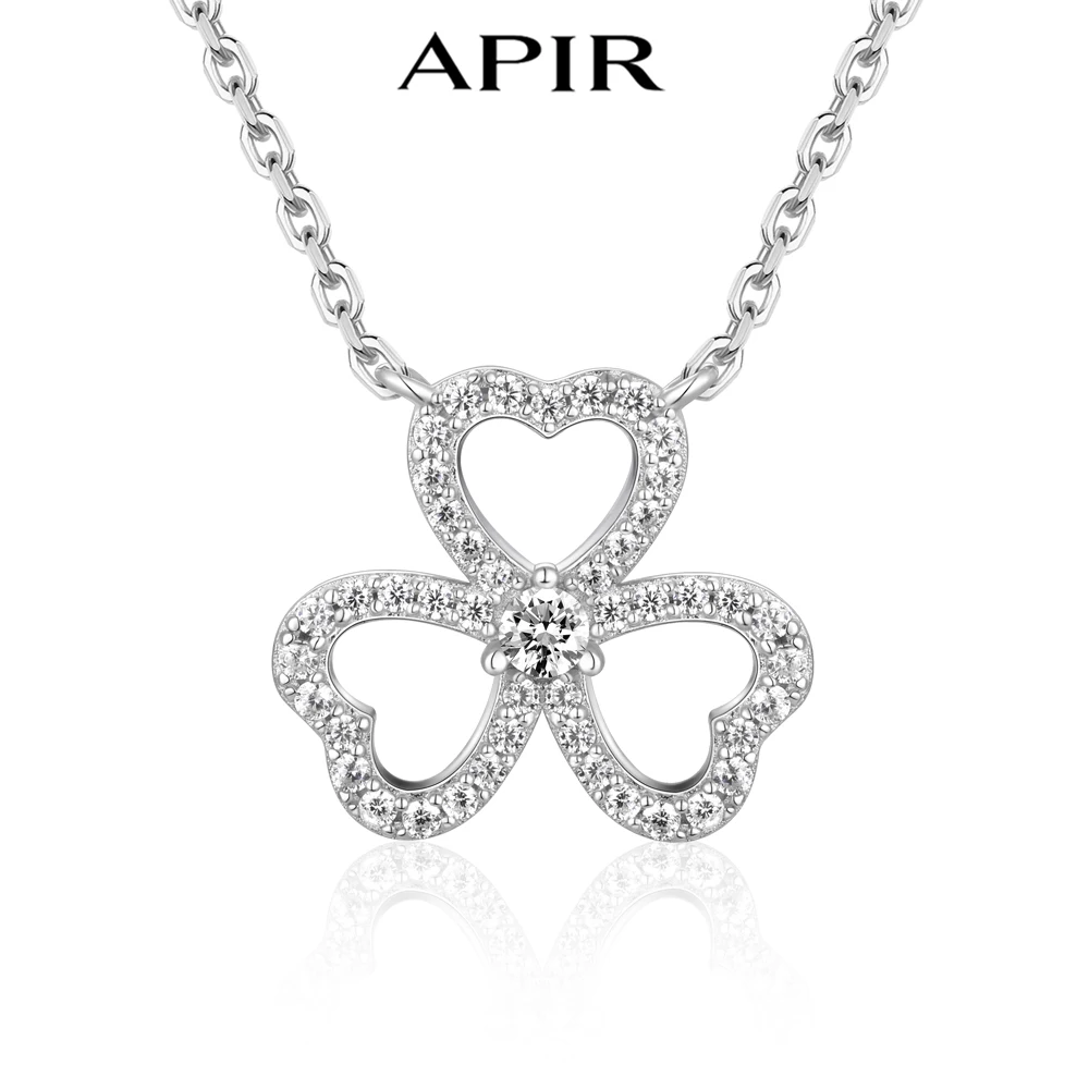

APIR 5A Zircon Clover Flower Charm Necklace 925 Sterling Silver Lucky Grass Clavicle Chain Birthday Jewelry Ladies Gift