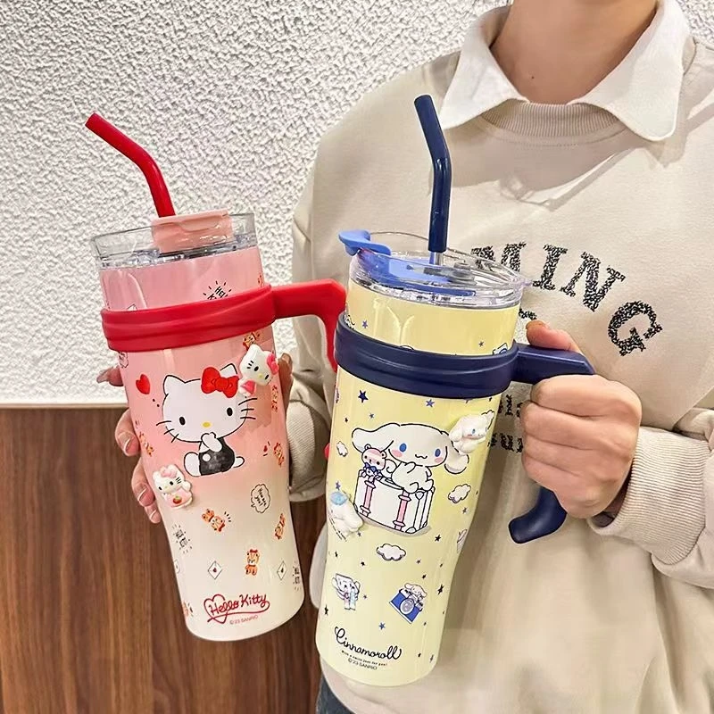 

Sanrio Hello Kitty 1200ml Thermos Bottle Kuromi Insulation Cup My Melody Sippy Water Cups Big Mac Ice Cream Cups Birthday Gift