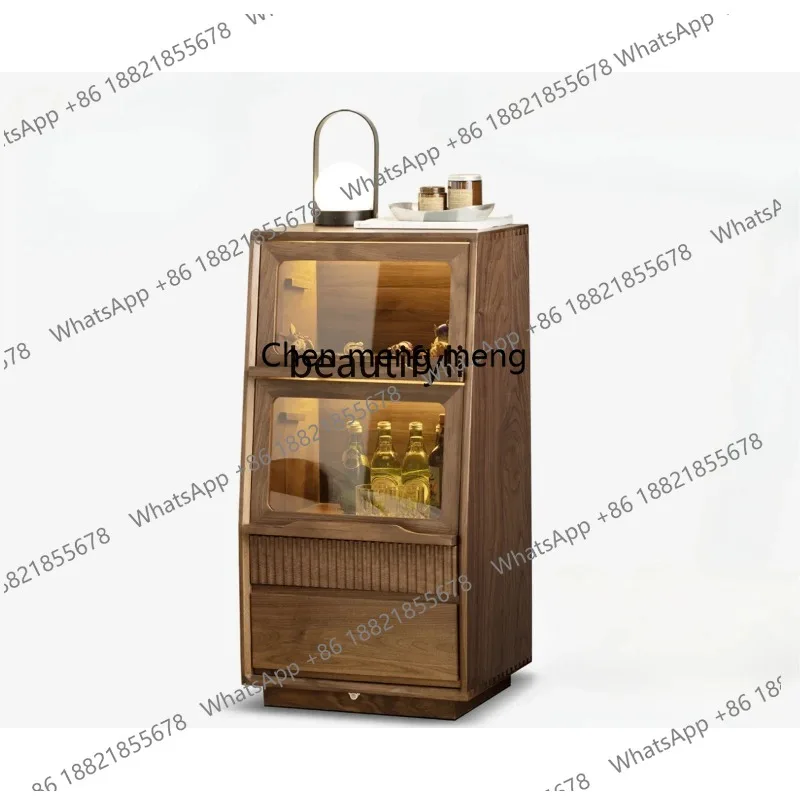 SS أمريكا الشمالية الجوز الأسود تلفزيون خزانة جانبية غرفة المعيشة أثاث من الخشب الصلب حامل خزانة باب زجاجي الوجه خزانة 3001 #2