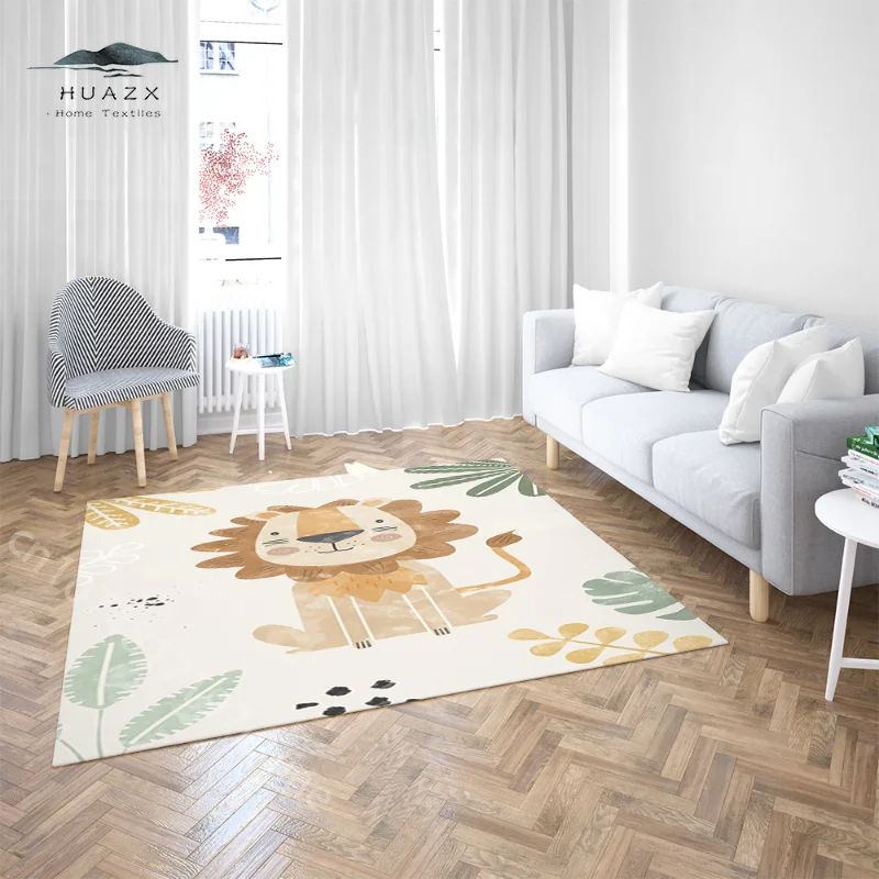 

Jungle Animal Cartoon Area Rug with Lion Giraffe Zebra Kids Room Nursery Floor Mat Non-Slip Washable Play Rug