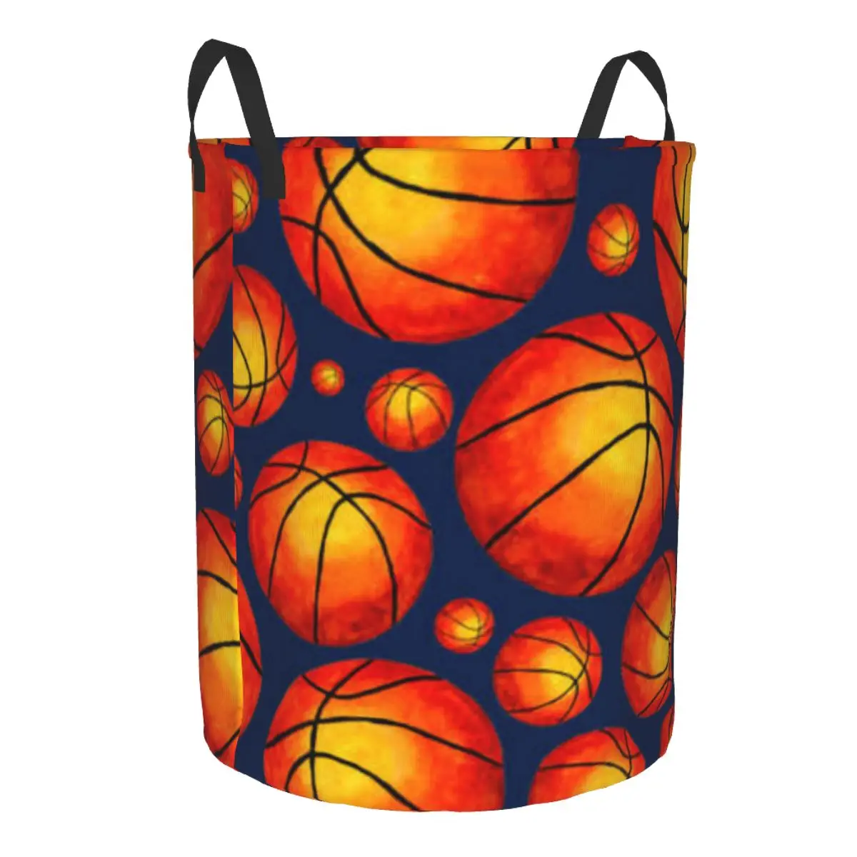 Folding Laundry Basket Watercolor Basketball Ball Background Dirty Clothes Storage Bucket Wardrobe Clothing Organizer Hamper