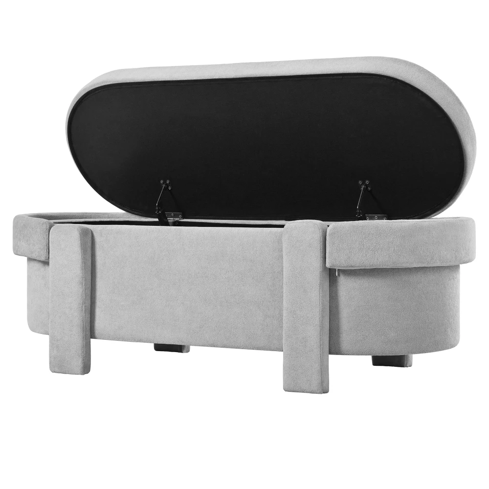 PINGGO Graue Gepolsterte Aufbewahrungsbank mit Deckel 121,5x49x44,5cm Fleece-Sitzbox für Wohnzimmer Schlafzimmer – Detail 14