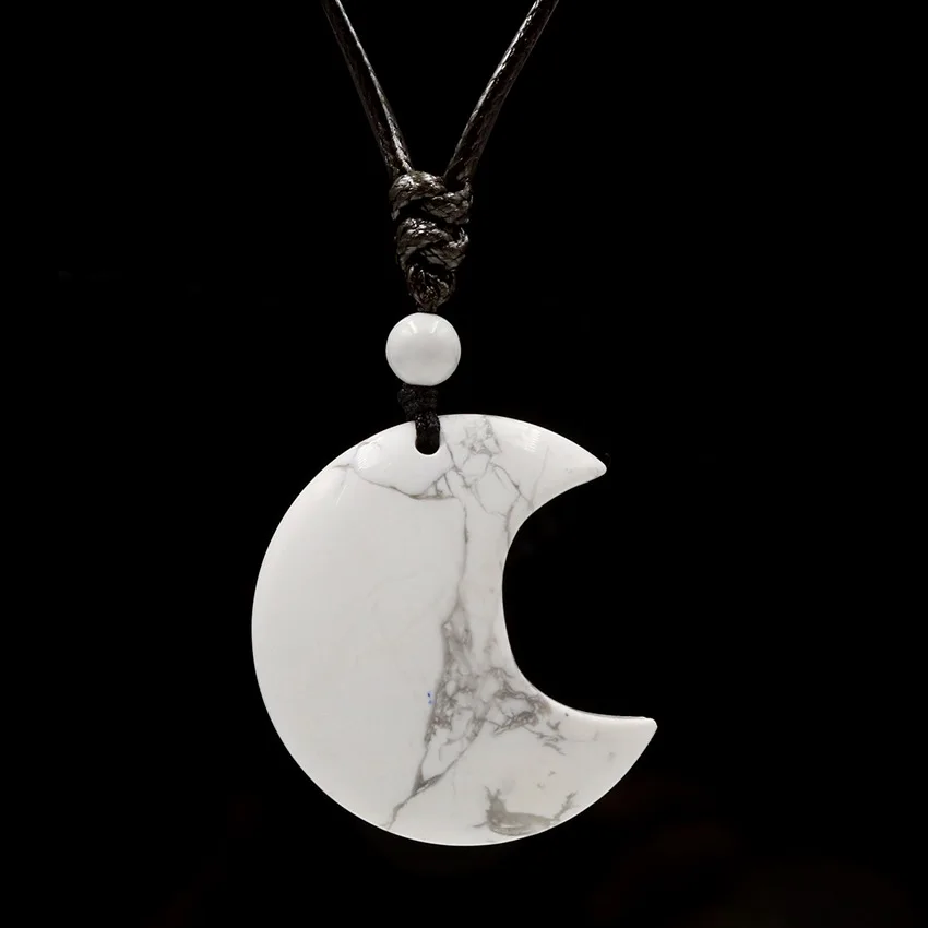 Collar de cuerda de cristal de luna creciente, colgante de piedra Natural, ojo de tigre, amatistas, cuarzo rosa, obsidiana negra, collar envolvente