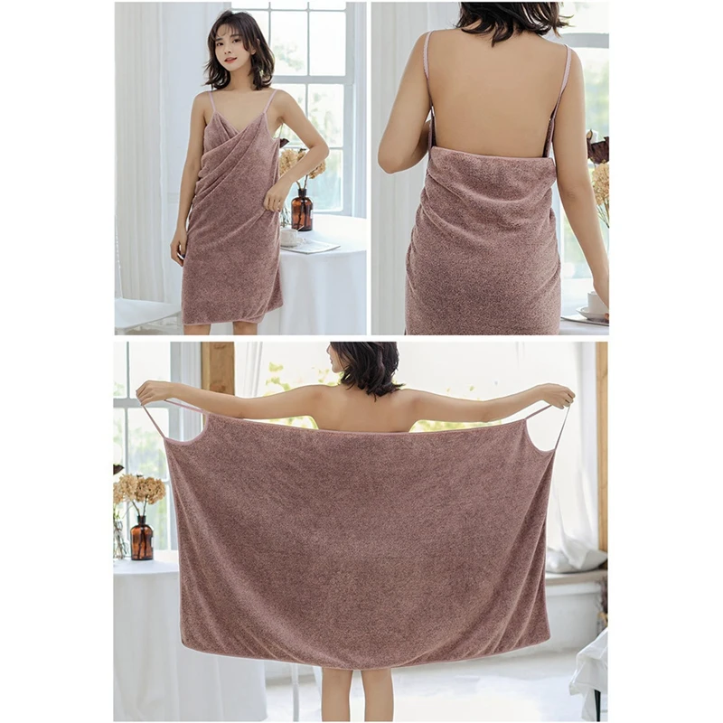 Top!-Wearable Microfiber Bathrobe Woman Shower Female Soft Bath Towel For Adults For Home Bath Towels Wine Red