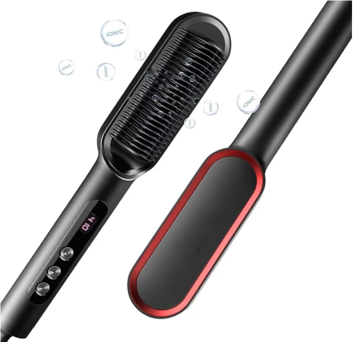 Ring plus ion straightening brush - Straightening comb with negative ions, 9 temperature Settings and LED display, dual voltage