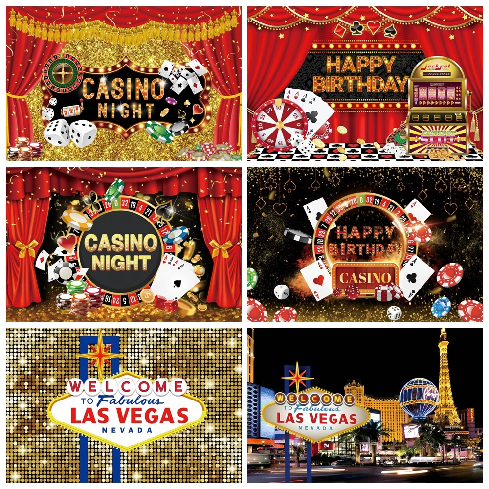 

Las Vegas Casino Party Photography Backdrop Playing Card Roulette Red Curtain Birthday Party Decor Background Photo Studio Props