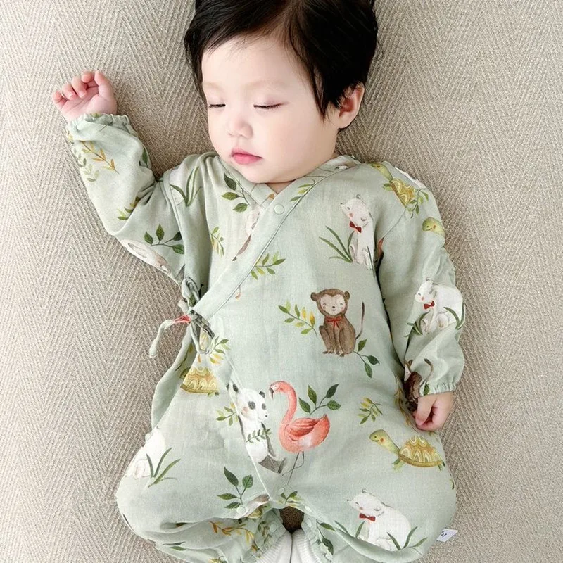 Autumn Spring Clothes 0-24M Baby Boys Girls Jumpsuit Clothes Newborn Muslin Bamboo Cotton Long Sleeve Romper Infant