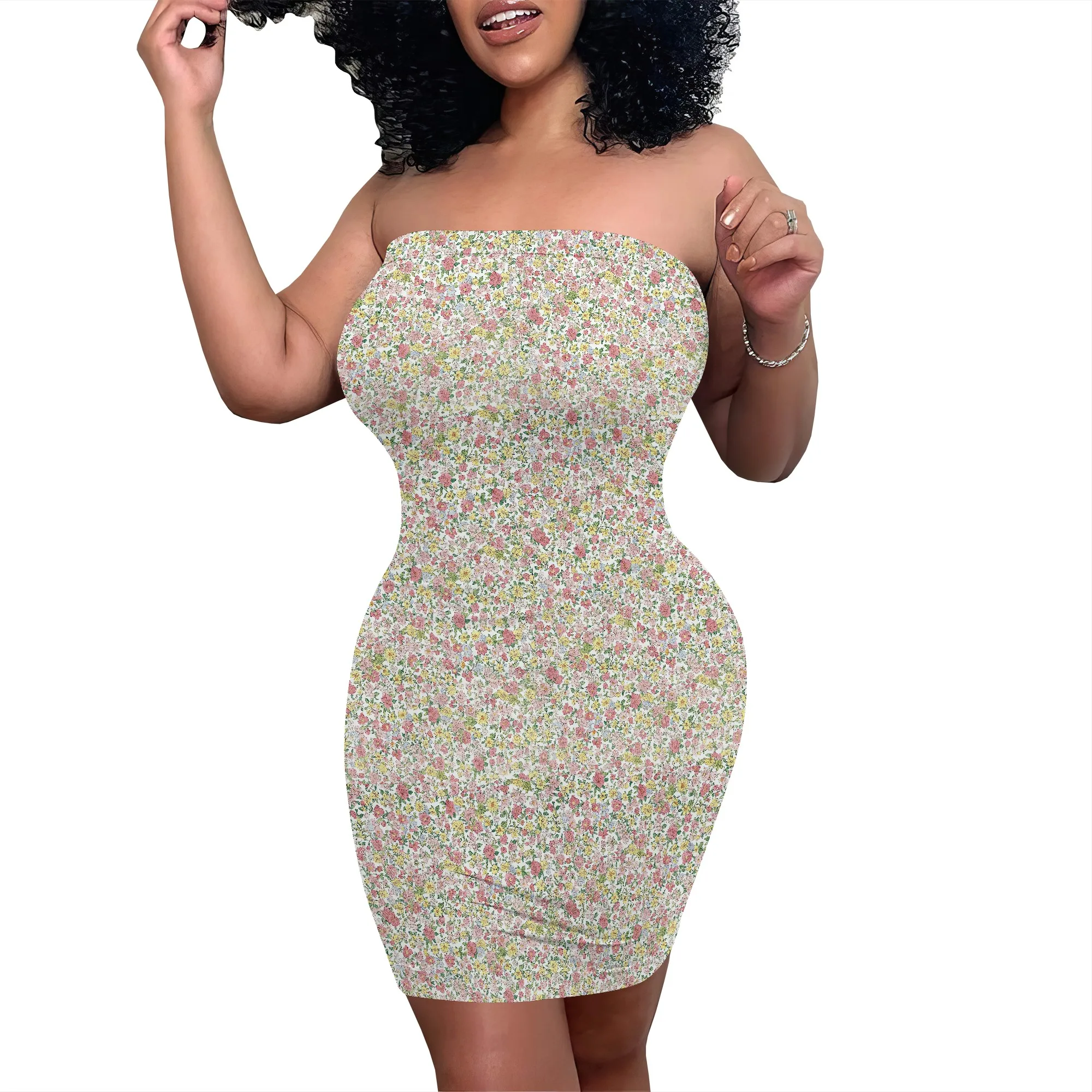 ผู้หญิงฤดูร้อนปิดไหล่ชุดมินิเซ็กซี่Bodycon Straplessดอกไม้สั้นชุดY2k Backless Fairy Mini Dress