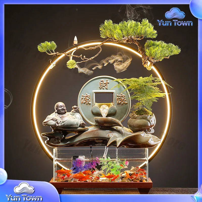 New Chinese flowing glass fish tank ornaments entrance home office living room table decorations opening gifts