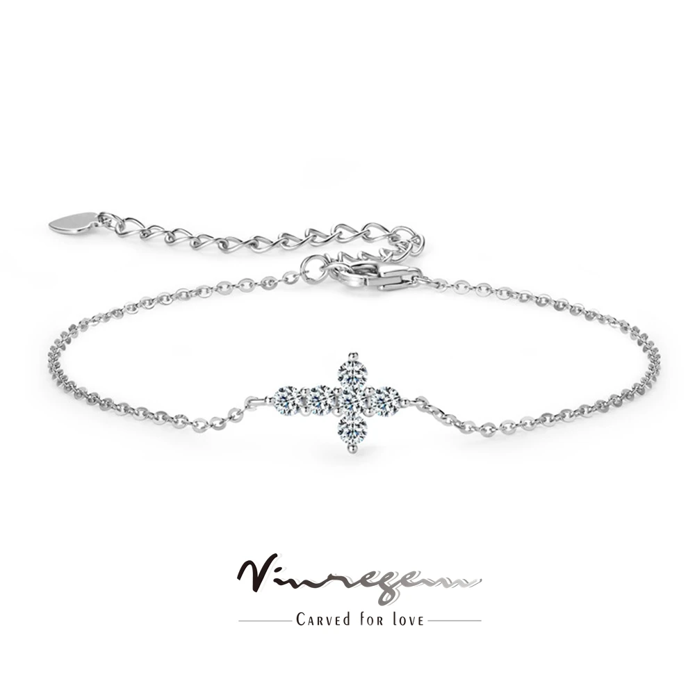 

Vinregem VVS1 3EX D Color Round Cut Cross Real Moissanite Diamond Women Bracelets 100% 925 Sterling Silver Jewelry Free Shipping