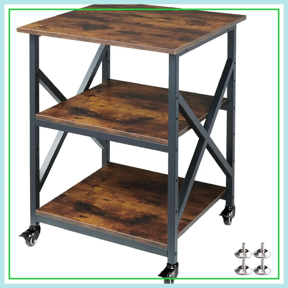 

23.6x23.6 Inches Large Printer Stand, 3 Tier Square Table with Height Adjustable Shelf, Rolling Cart for Home Office