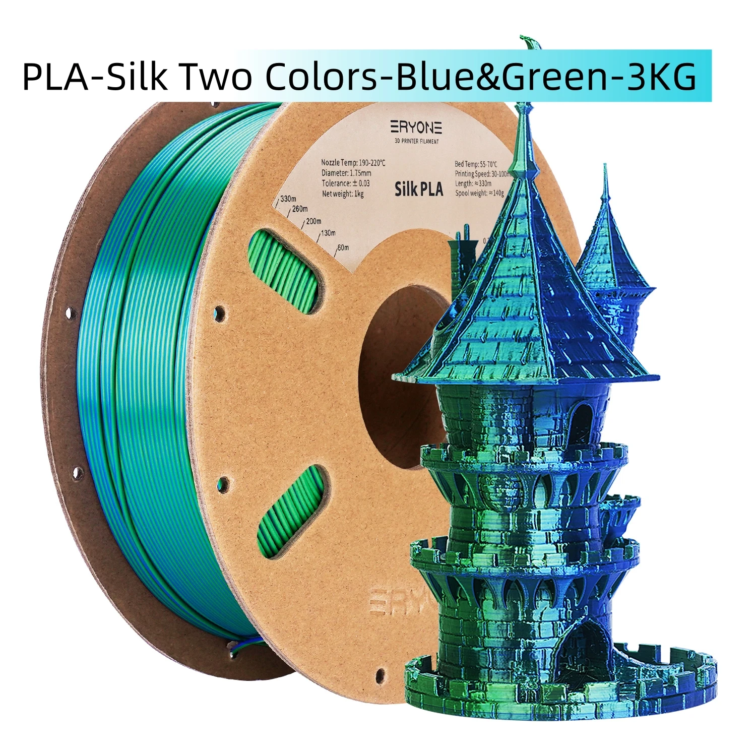 ERYONE Dual Color Series Silk PLA 3KG 1.75mm Diameter High Quality Filament For FDM 3D Printing New Arrival