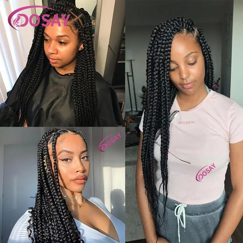 36Inch Grote Vierkante Knooploze Doos Gevlochten Pruiken Synthetische Full Lace Front Jumbo Box Gevlochten Pruik Voor Vrouwen Cornrows Vlechten Pruik