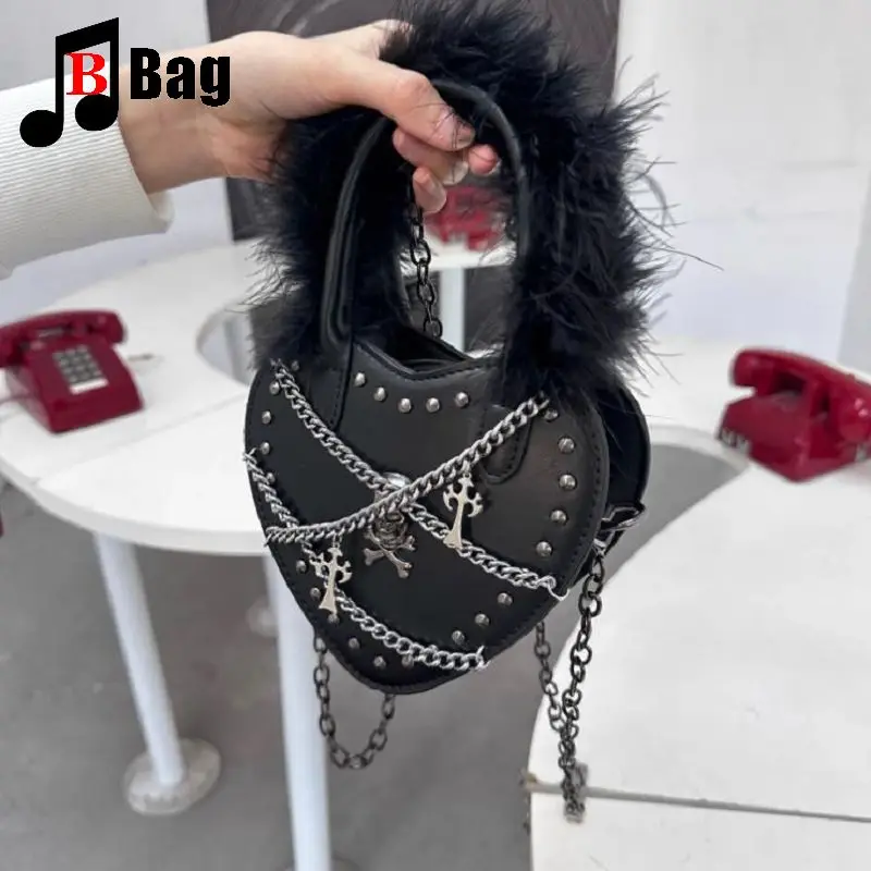 Bolsa Gótica Y2K para Mulher HarajukuHigh Spicy Girl Chain, Moda Crossbody, Punk Versátil, Bolsa de Amor Portátil, Totes