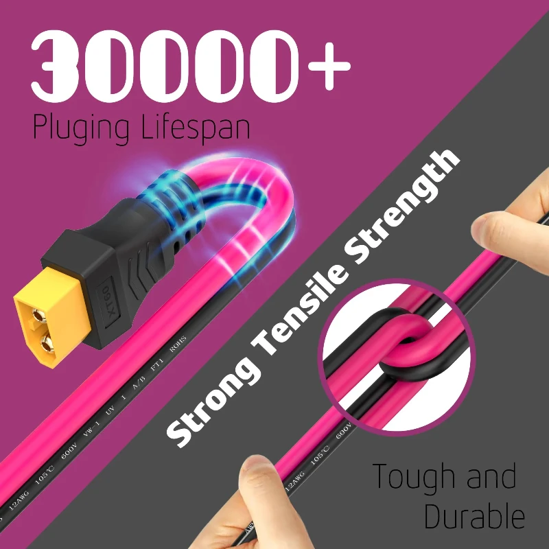 كابل تمديد XT60 كابل 12AWG XT60 إلى XT60، مع موصلات ذكر إلى أنثى مناسبة لبطارية التحكم عن بعد للوحة الشمسية #2