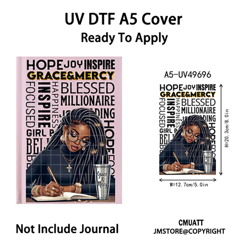Faith God Afro Women Bible Study A5 Notebook UV DTF Wraps Ready To Apply Waterproof Transfer Stickers Decals For Journal Cover