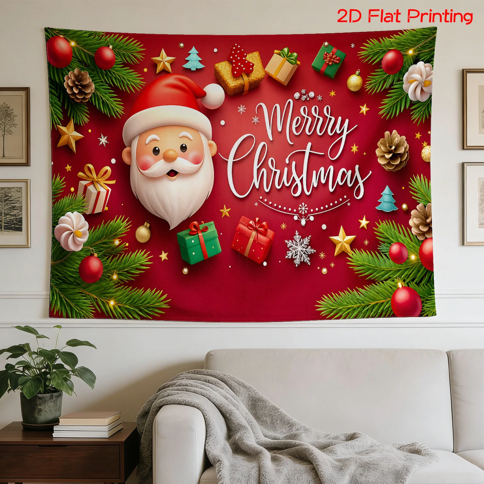 2D Flat  1 Oversized HighDefinition Digital Printed Tapestry NonIlluminated Tapestry With Santa Claus Design + 