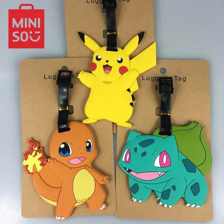 Miniso Pokémon-etiqueta de equipaje de Gel de sílice, soporte de identificación para maleta, etiqueta de embarque portátil