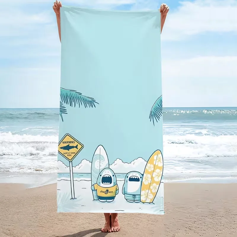 Beach Towel with Humorous Shark Art Pattern Made of Quick Drying Soft Ultra-fine Fiber Swimming Pool Days, and Camping Towels
