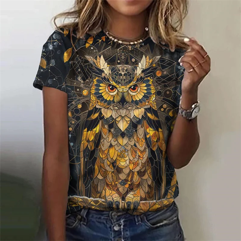 Landscape Animal Pattern T-Shirt For Women Colorful Plant 3D Print T Shirts Summer Fashion Street Tees Short Sleeves O-Neck Tops