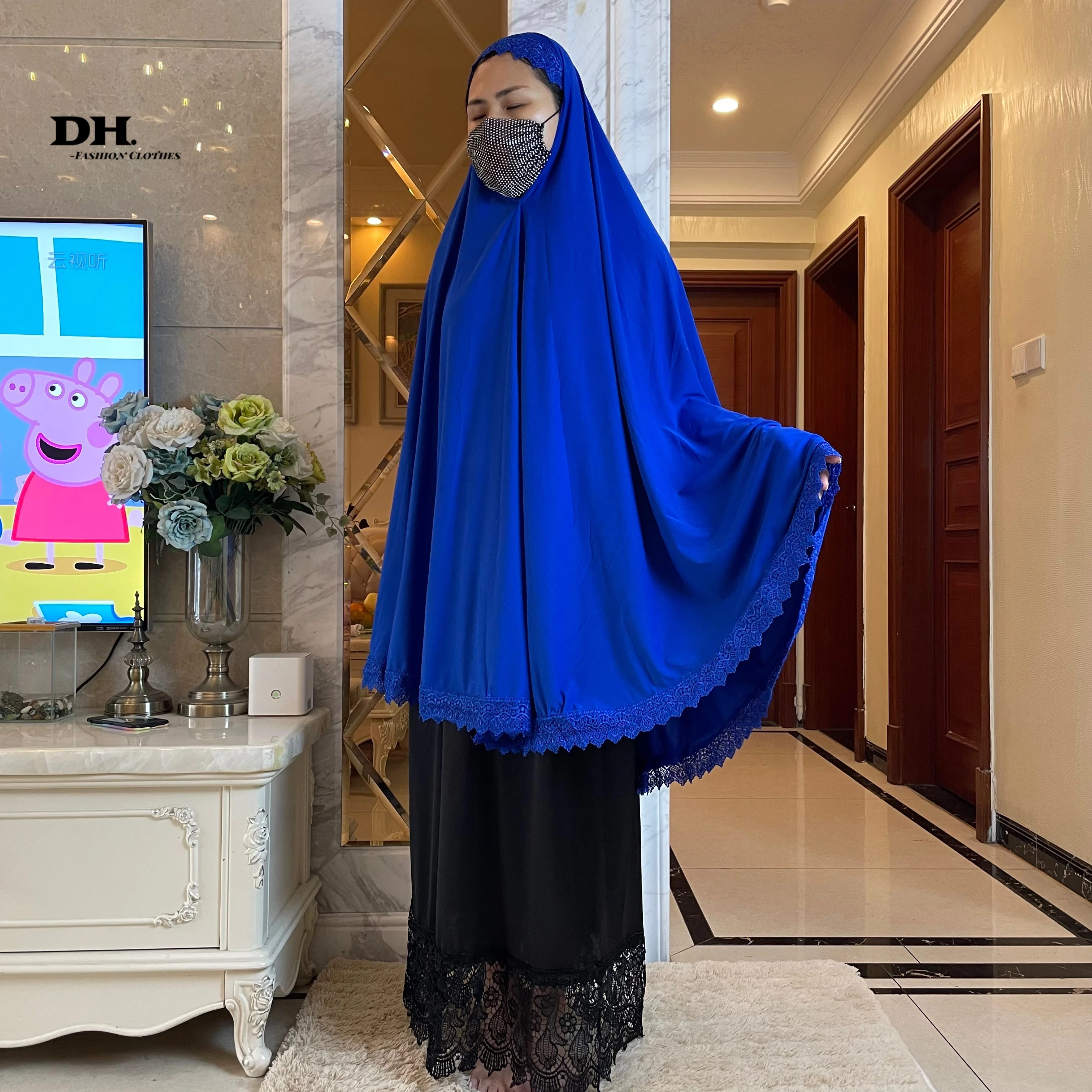 Dubai Muslim Women Prayer Long Khimar Lace Trim Islamic Veils Headcover  Saudis Turkey Arabic Clothing Hijab Headdress