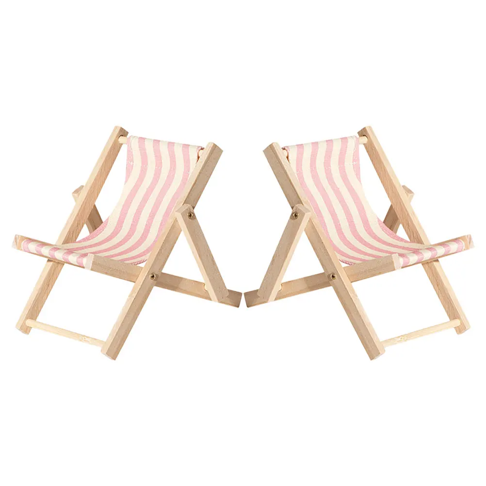 

2 Pcs Beach Chair Accessories Chair Phone Stand Mini Wooden Toys Household Decor Foldable Portable Mount Furniture