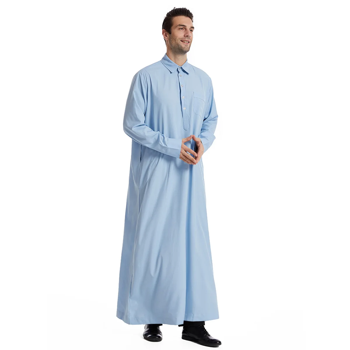 Muslim Fashion Muslim Middle East Men Long Sleeve Arab Crew Neck Islamic Solid Color Kaftan Maxi Dubai Long Jubba Thobe Abaya