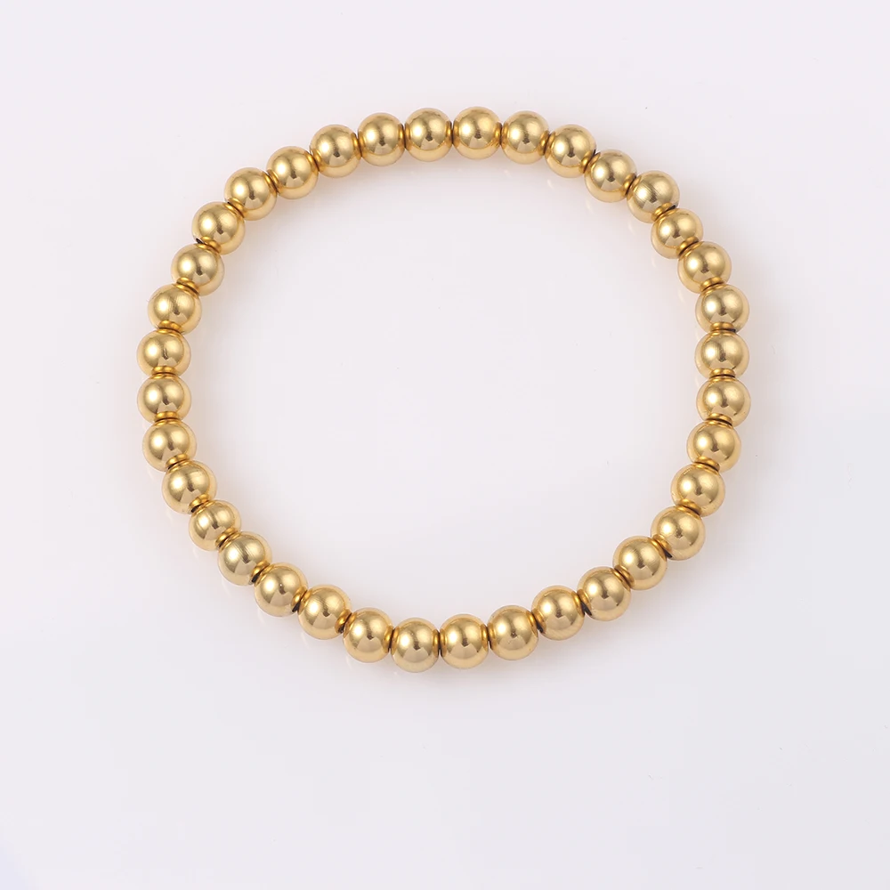New Arrival 5/6mm Stainless Steel Beaded Bracelets For Women Men Gold Plated Stretchable Bangles Jewelry Christmas Gift