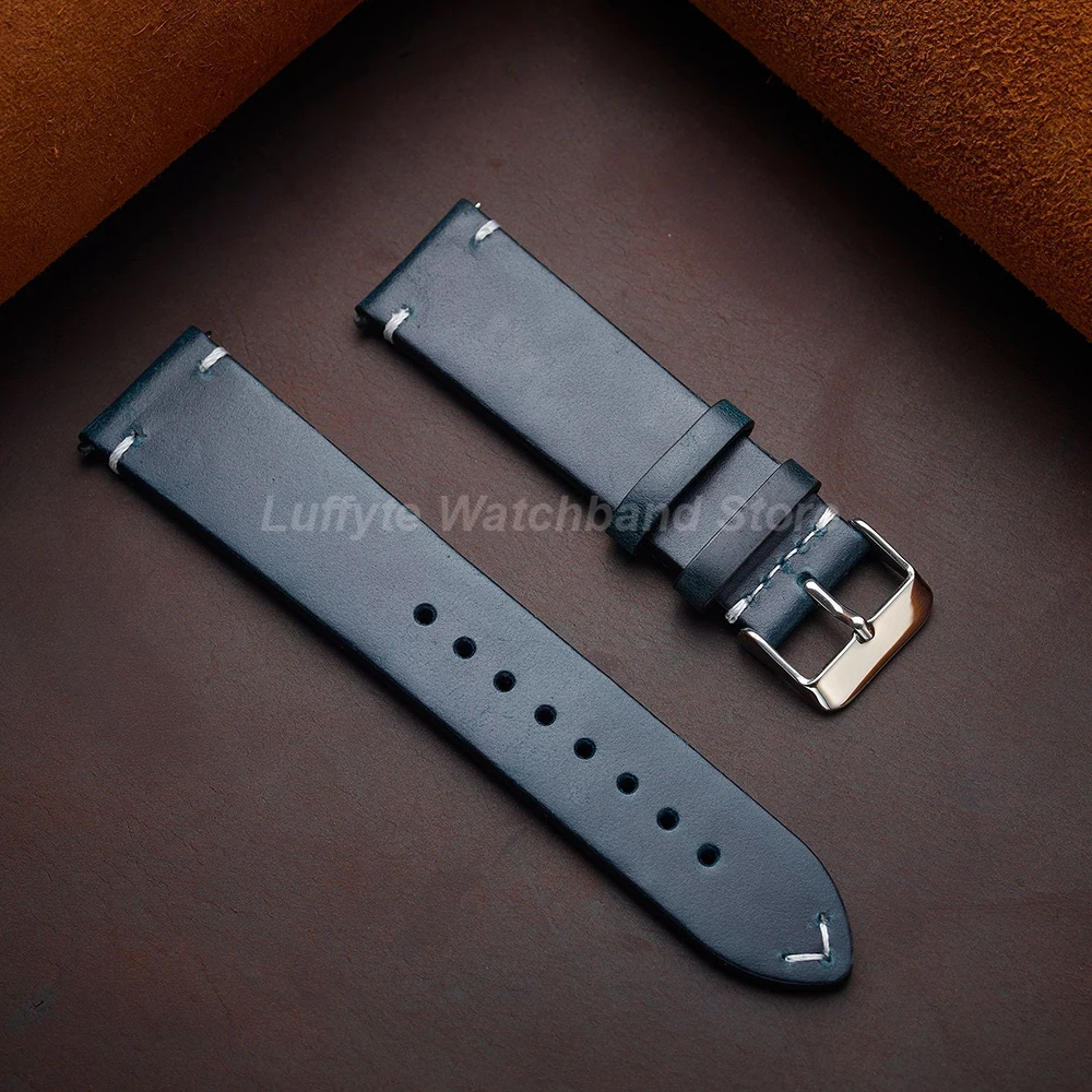 Herren Uhrenarmband aus geöltem Wachsleder mit Schnellverschluss-Federsteg, 18mm 19mm 20mm 21mm 22mm, Ersatz-Uhrenarmband