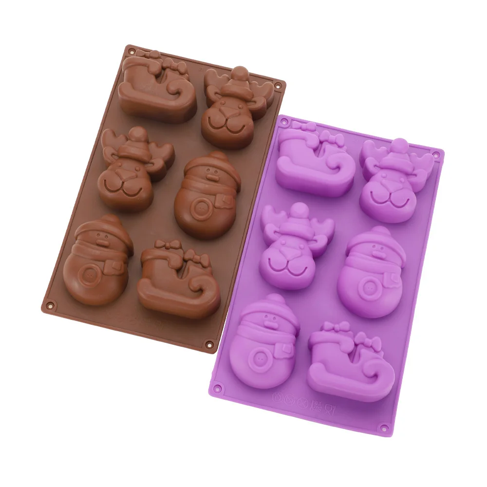 

6 Cavities Christmas Snowman Elk Silicone Mold DIY Chocolate Cake Mold Holiday Decoration Kitchen Baking Tools Manual Soap Mould