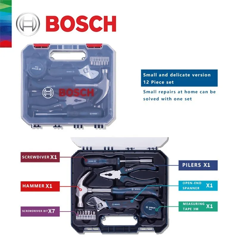 12Pcs/Set BOSCH Household Multi-function Hardware Maintenance Toolbox Manual Tool Woodworking Electrician Hand Repair Tools