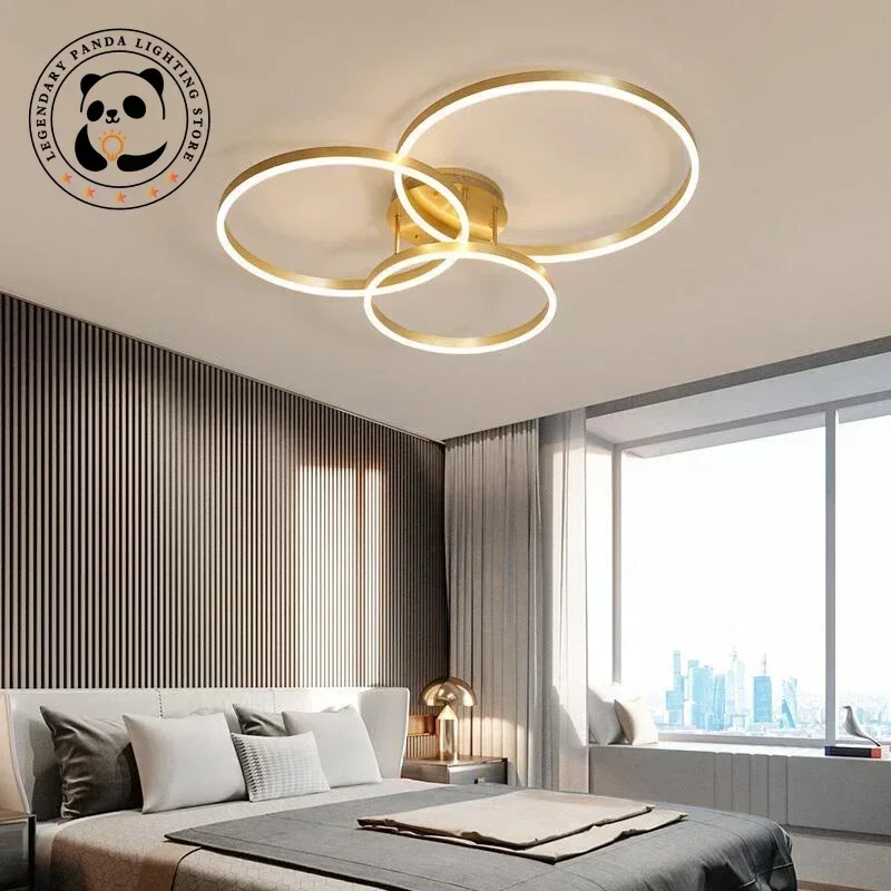 Nordic Creative Ceiling Chandeliers Light Luxury Metallic Luster Annular Lampshade Bedroom Parlor Villa Cafe Restaurant Fixtures