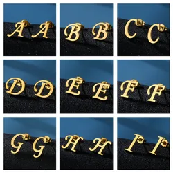 Tiny Stainless Steel A-Z Initial Letter Stud Earring Bridesmaids Gift Alphabet Name Ear Piercing Women Men Metal Pierced Jewelry